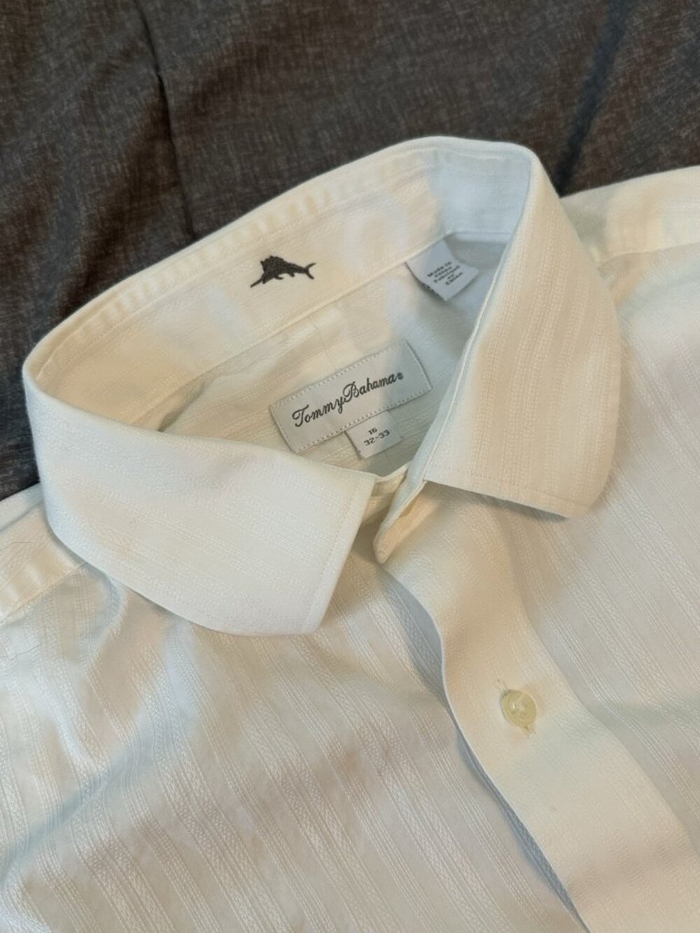 Tommy Bahama Linen Blend‎ Mens Button Down Shirt 16/32-33 White Tropical Resort